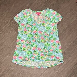 Lilly Pulitzer Blue and Pink Floral Short Sleeve Top
